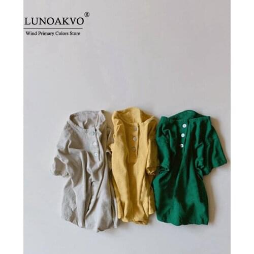 Kids Summer T Shirt Boys Round Collar Tee Short Sleeve Baby Solid Tops with Button Childrens Clothes Kids Cotton Pullover