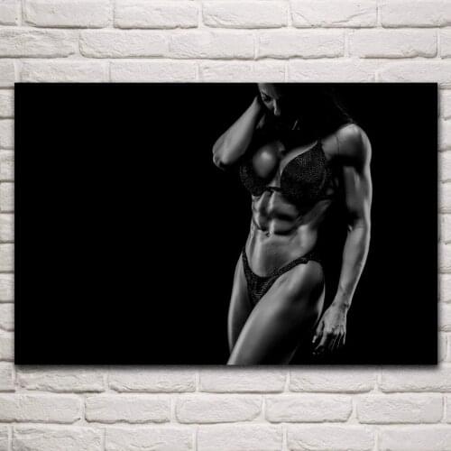 Sexy girl body fitness female bodybuilding sport living room decoration home wall art decor wood frame fabric posters MD406