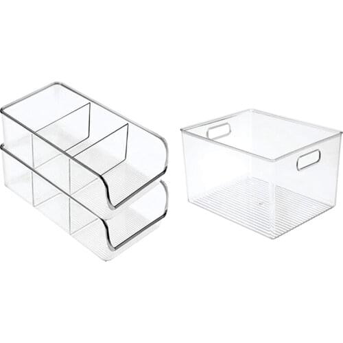 HOT-Acrylic Transparent Refrigerator Desktop Dormitory Bathroom Storage Box with 2Pcs Food Packet Kitchen Storage Organizer