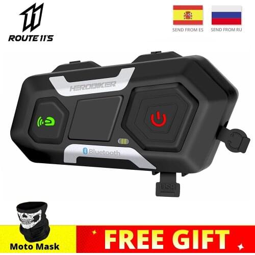 HEROBIKER 1200M BT Motorcycle Helmet Intercom Waterproof Wireless Bluetooth Moto Headset Interphone with FM Radio for 2 Rides