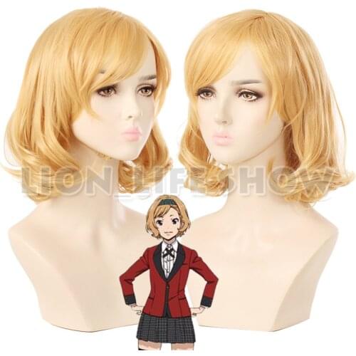 Itsuki Sumeragi Cosplay Wigs Kakegurui Yellow Synthetic Hair Shorts Wave Gold Hair Wig