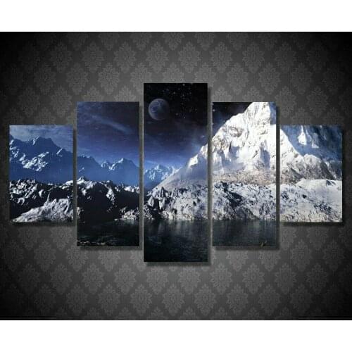 5 Pcs Canvas Pictures Print Wall Art Canvas Snow Mountain Moon Nightscape Paintings Wall Decor for Living Room No Framed