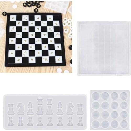 3 Pcs Crystal Epoxy Resin Mold International Chess Board Game Funny Chess Pieces Silicone Mould Set DIY Handmade Crafts Tool