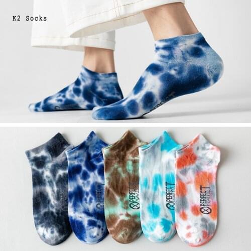 Cool Letter Tie-dye Short Socks Cotton Colorful Vortex Perfect HipHop Skateboard Summer Fashion Funny Soft Men and Women Socks