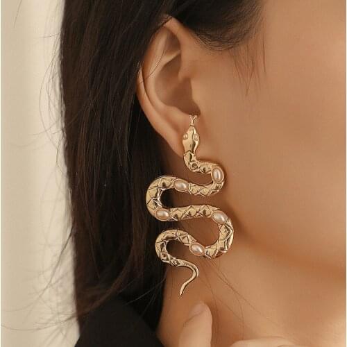 Medusa Golden/Sliver Snake Hip Hop Earrings with Baroque Pearl