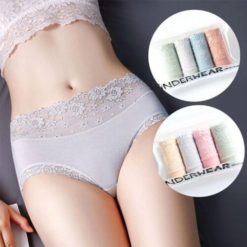 Maidy 4 PCS/PACK Women Panties Lace Lingerie Mid-waist Sexy Ladies Briefs Womens Cotton Panties