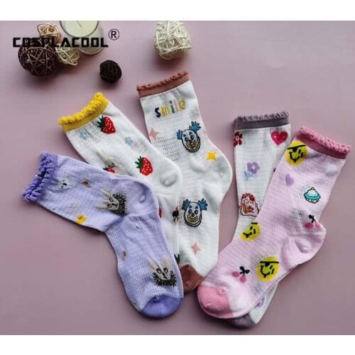 Summer Edge Cute Socks Thin Mesh Breathable Heap Heap Strawberry Animal Kawaii Sweet Socks Woman Skarpetki Calcetines Divertidos