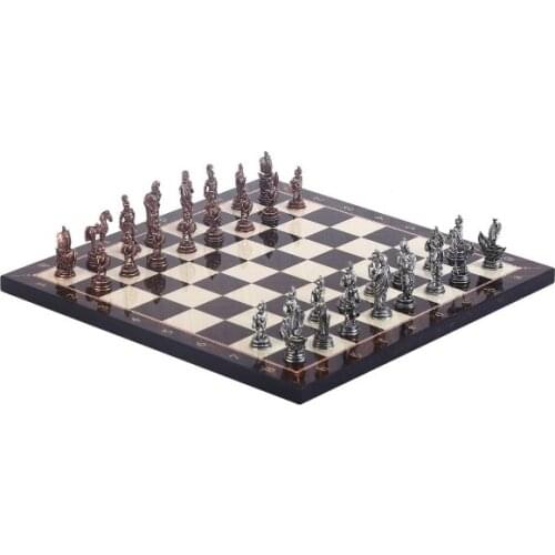 Metal Chess set/Set Small BoyTruva Figured Antique Chess Stone and Mdf Pearl Decorated Chessboard