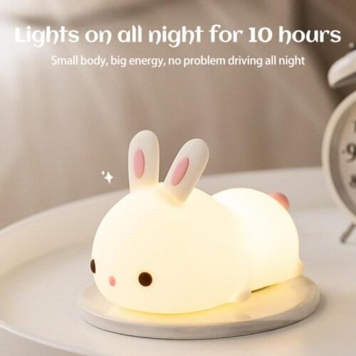 Cute Touch Sensor Rabbit Night Light Remote Control Rechargeable Bunny Lamp Silicone Dimmable Lighting Kids Room Decoration