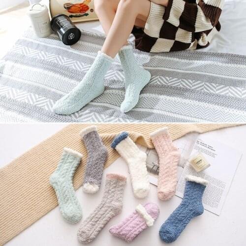 Womens cozy soft warm breathable coral wool socks candy color thicken Autumn /Winter warm terry socks size of 35-39