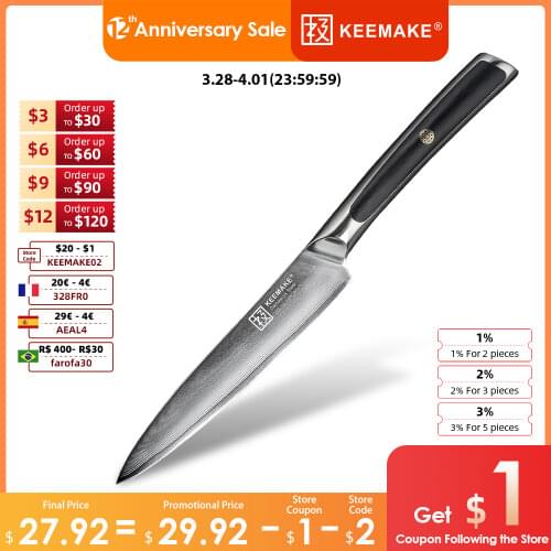KEEMAKE 5 inch Utility Chef Knife Kitchen Knives Japanese Damascus VG10 Steel Blade Sharp 60HRC G10 Handle Fruit Cutter Tools