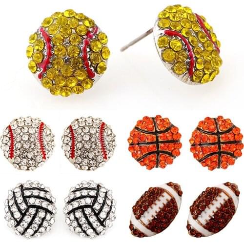 Pave Crystal Baseball Softball Team Sports Stud Earrings Football Studs Jewelry unique rhinestones women men unisex earring