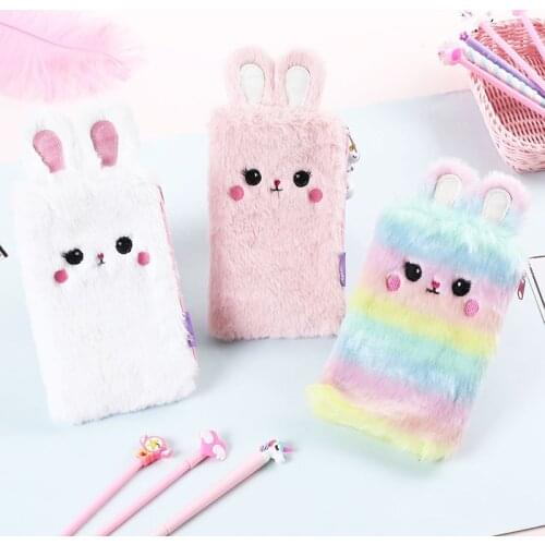 Kawaii Pencil Case Stationery Plush Pencil Cases School Supplies for Girls Trousse Scolaire Rabbit Ears Pen Case Cute Pencil Bag