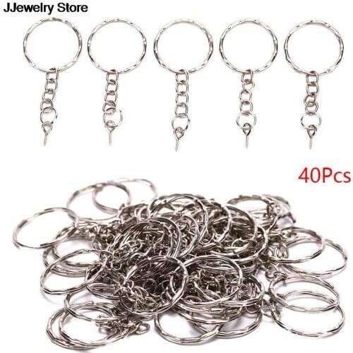 40Pcs/set Polished Key Ring Screw Eye Short Chain Split Ring Connector DIY Jewelry Keychain Keyfob Accessories