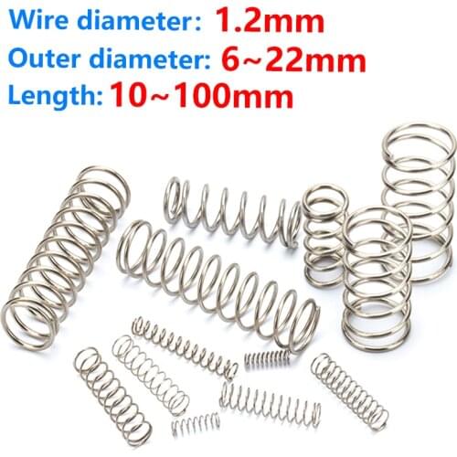 10pcs Steel Wire Diameter 1.2mm Compress Pressure Spring Y-type Rotor Return Cylidrical Coil Od 7mm~22mm 304 Stainless Steel
