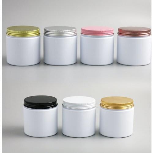 24 x 200g Empty White Cosmetic Cream Containers Cream Jars 200cc 200ml for Cosmetics Packaging Plastic Bottles With Metal Lids