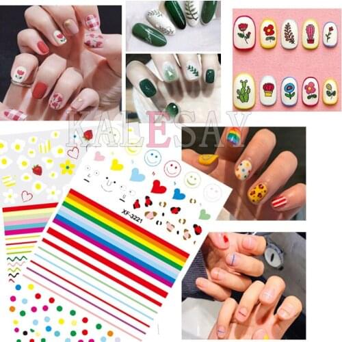 Avocado Rainbow Cartoon Nail Stickers Art Flower Decals Back Glue Love Sticker for Manicure Decorations Design Sticker for Nails