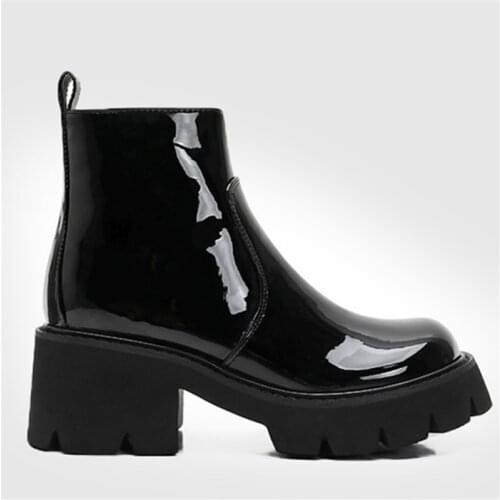 RASMEUP Motorcycle Boots For Women Autumn 2020 Fashion Womens Round High Platform Ankle Shoes Ladies Footwear