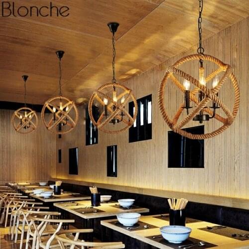 Retro Hemp Rope Pendant Light Creative LED Hanglamp for Restaurant Cafe Bar Loft Industrial Light Fixtures Home Decor Luminaria