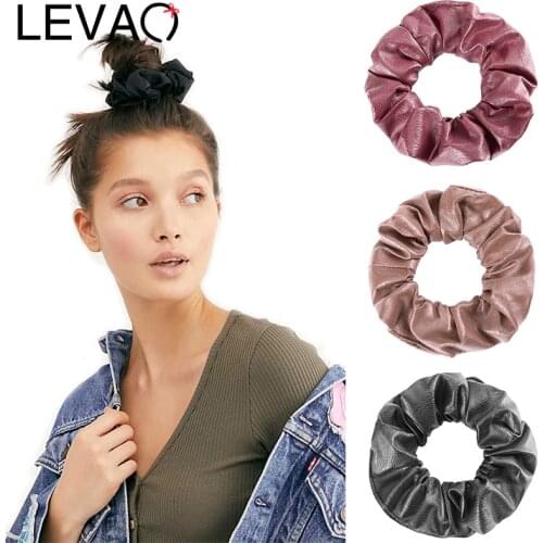 LEVAO 1PC Synthetic Leather Scrunchies Women Solid Headband Hair Accesorios Ponytail Holder Rope Girls Elastic Hairband Headwear