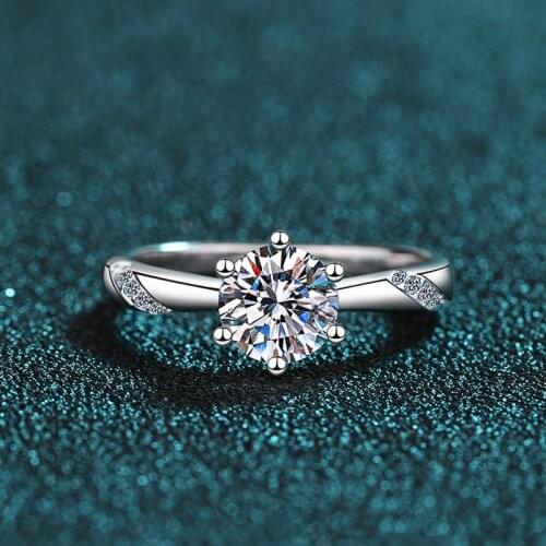 Silver 2 Carat Excellent Cut Diamond Test Passed D Color Good Clarity Round Moissnaite Ring Real Silver 925 Engagement Jewelry