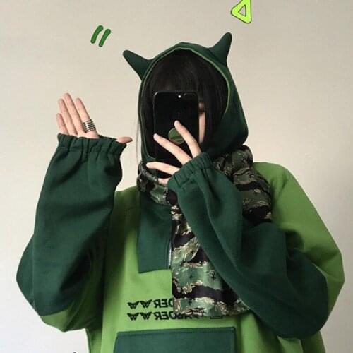 Casual Women Hoodies Sweatshirts Korea Style Cute Girl Fleece Tops 2021 Autumn Winter Vintage Harajuku Loose Women Clothing