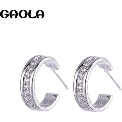 GAOLA New Clear Cubic Zirconia Jewelry Round Stud Earrings Women Girl Letter Earrings Christmas Gift GLE5221