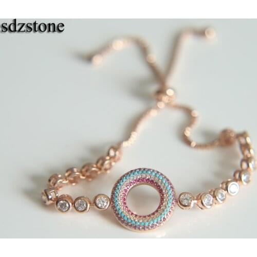 Rose Gold / Silver Color MIX Cubic Zirconia Circle Design Zircon Crystal Adjustable CZ Bracelets for Women bridal