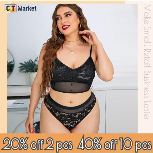 Plus Size Lingerie Set Sexy Cami Top Wireless Bra Women Panty Wholesale Mesh Bralette CT16708
