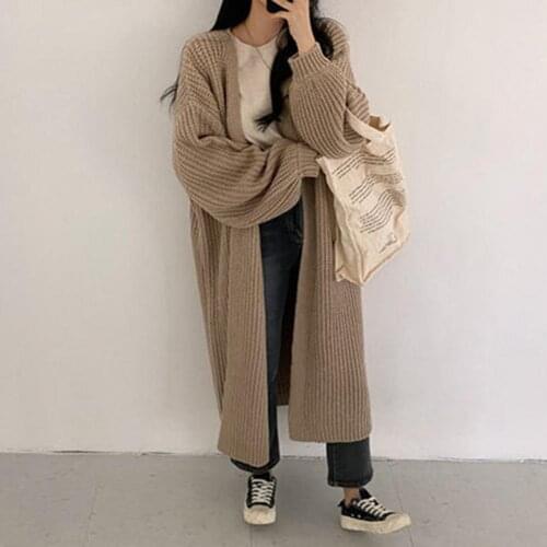 Women cardigan sweater Pure Color All-matched Lantern Sleeve Ribbing Knitted Sweater Long Cardigan for women кардиган женский