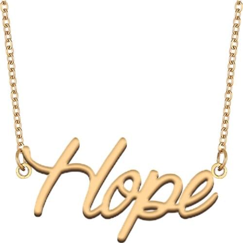 Hope Name Necklace for Women Stainless Steel Jewelry 18k Gold Plated Nameplate Pendant Femme Mother Girlfriend Gift