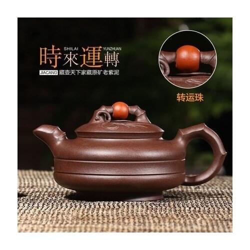 Yixing famous teapot pure handmade teapot home possession original mud deep purple good luck teapot