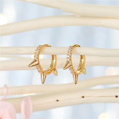 1Pair Punk Shiny Rhinestone Cone Geometric Hoop Earrings For Women Men Hiphop Gold Metal Color Rivet Circle Ear Stud Jewelry