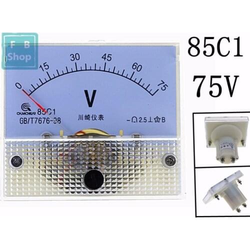 1PCS 85C1 75V Analogue DC Voltage Needle Panel Meter Voltmeter