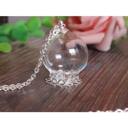 10sets X silver plated color 25x15mm glass globe & double lace base & cap set glass globe set glass vial pendant glass cover