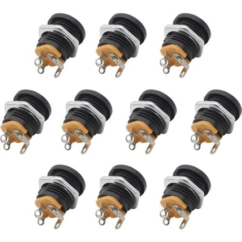10PCS DC-022 5.5x2.1mm DC Power Female Socket Connector 5.5*2.1mm Round Hole Interface Panel Mounting Supply Jack Plug with Nut