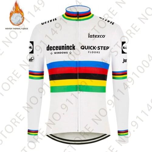 2021 White Winter Quick Step Cycling Clothing Mens World Champion Long Cycling Jersey Road Race Bike Wear Maillot Ropa Ciclismo