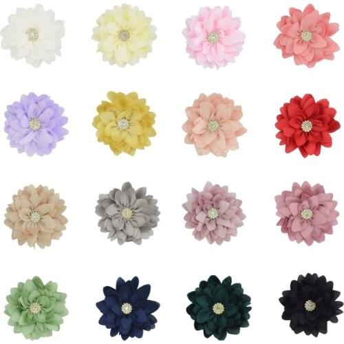 5pcs 8cm Satin Fabric Rehinestone Flower for Headbands DIY Shoes Clothes Wedding Dress Flower Decorations