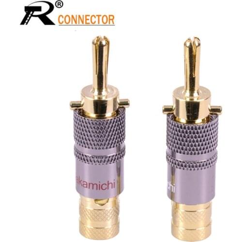 4pcs/lot Luxury Copper 24K Gold Plated Banana Plug Audio Connector Male Adapter Speaker Banana Binding Post Terminal red&white