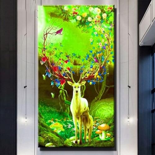 Large new diamond Painting Deer Flower Forest full square round drill Pattern mosaic wall crystal diamond embroidery X136