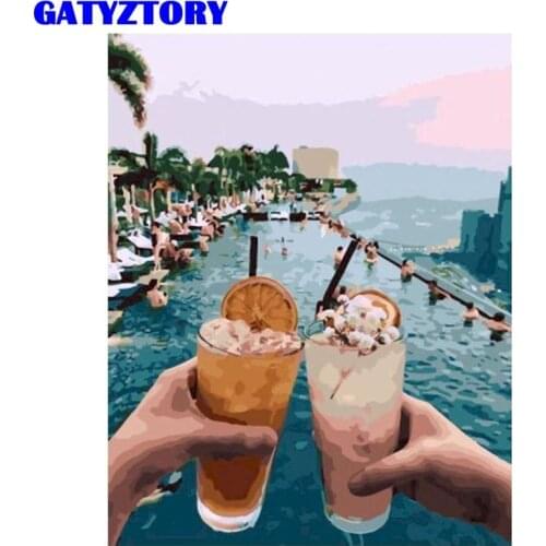 GATYZTORY 60x75cm Frameless Paint By Numbers Handmade Unique Diy Gift Two Drinks Landscape Oil Picture By Number Wall Art Photo