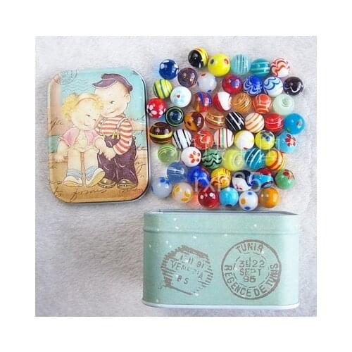 Free shipping 52pcs/lot 16mm to 18mm fancy design excellent ball marbles ball glass vase decoration with tin box package