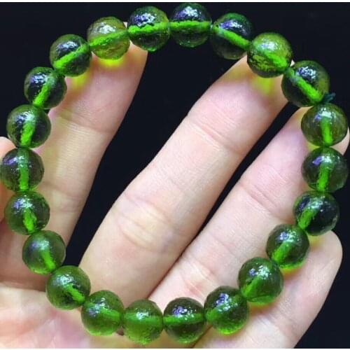 9mm Genuine Natural Green Gibeon Meteorite Moldavite Bracelet For Woman Men Lucky Crystal Round Beads Stretch Jewelry AAAAA