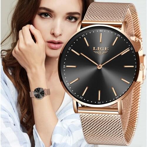 2020 LIGE New Rose Gold Women Watch Business Quartz Watch Ladies Top Brand Luxury Female Wrist Watch Girl Clock Relogio Feminin