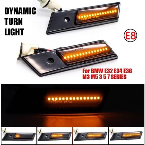 For BMW E32 E34 E36 Side Lights Streamer Smoked Black Cover LED Dynamic Turn Signal Light Marker Sequential Blinker Lamp