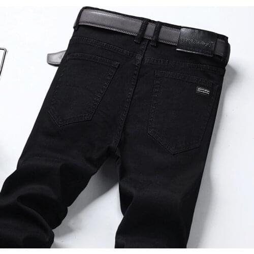 Black Branded MenS Stretch Jeans 2021 Spring Summer New Business Casual Loose Straight Denim Trousers Male Autumn Slim Pants