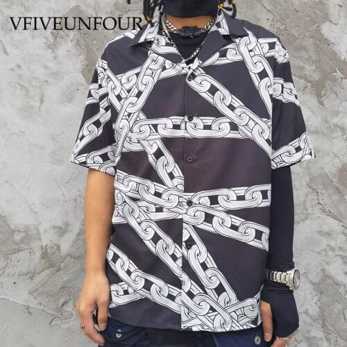 VFIVE UNFOUR Hawaiian Shirts Chain Print Tropical Aloha Beach Shirt Men Summer Harajuku Hip Hop Short Sleeve Shirts Fashion Tops
