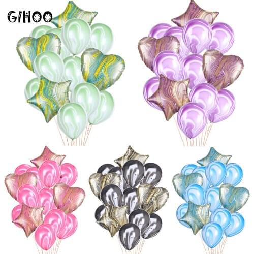 GIHOO 14pcs / lot marble balloon 18 inch star helium balloon heart shaped 10 inch agate latex baby shower birthday party decor