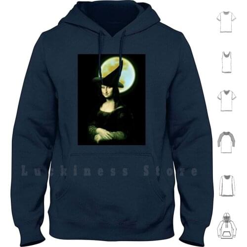 Halloween Mona Lisa Witch Hoodies Long Sleeve Mona Lisa Da Vinci Halloween Witch Spoofing The Arts Witchy Woman