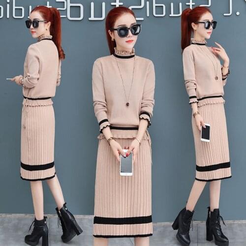 Spring Autumn 2 Piece Women Knitted Suit Top skirt Set Female Fashion Korean New Temperament girl Slim Two Piece Sets Skirt R641